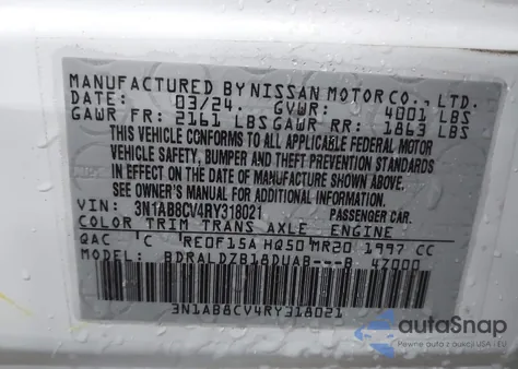 2024 Nissan Sentra Sv Xtronic Cvt из США, поврежденный, VIN 3N1AB8CV4RY318021